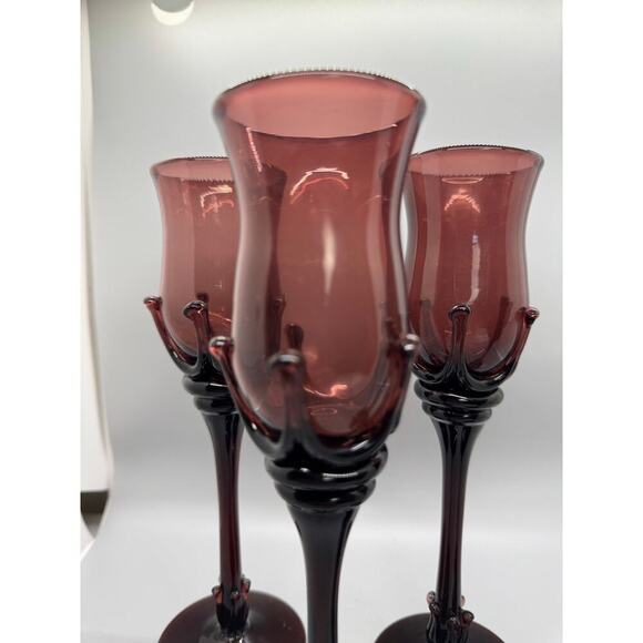 Signed Robert Deeble set of 4 Ruby Hand Blown Glasses Crown base Stunning Set - Picture 3 of 11